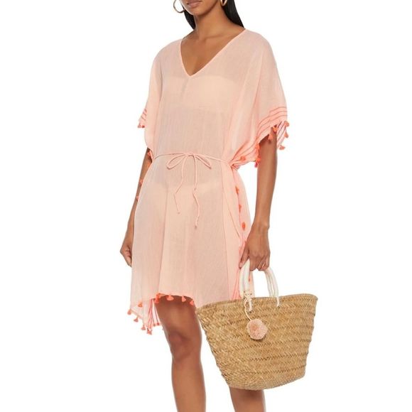 Seafolly Dresses & Skirts - New SEAFOLLY Tasseled embroidered cotton-gauze kaftan
Color: Peach
Size: ONESIZE
